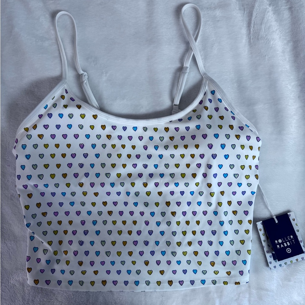 RARE Roller Rabbit White Tank Top with Multicolor Heart Design